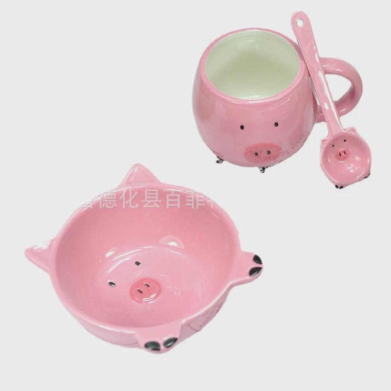 厂家创意卡通陶瓷餐具小猪可爱动物儿童餐具手绘釉下彩易清洗