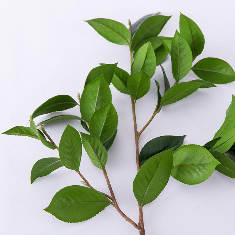 仿真尖茶叶pu软胶茶叶绢布室内客厅插花板件植物墙配材绿植摆设品