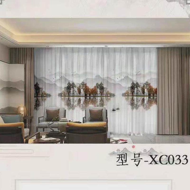 窗纱遮光不透人纱帘数码印花半古典中式风山水画3d水墨画窗帘