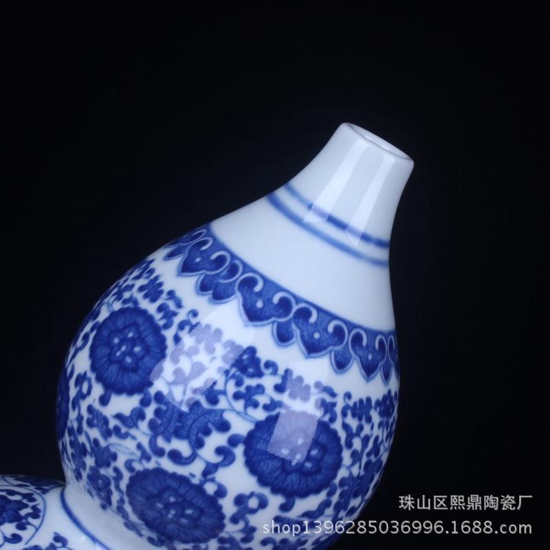 景德镇陶瓷花瓶工艺品青花缠枝莲葫芦瓶瓷器批发软装家居中式摆件