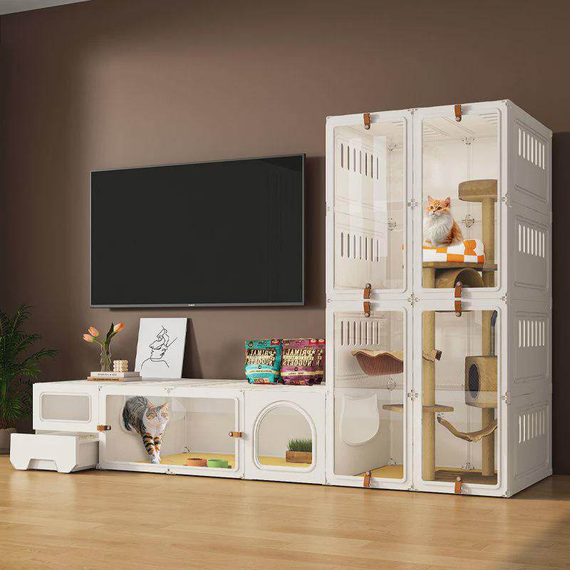 电视柜猫别墅不占地带厕所一体式全景透明人猫共用电视柜猫窝一体