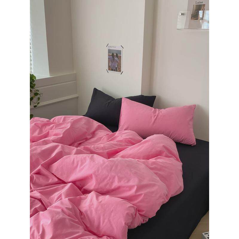 gz6m床少女心ins博主水洗棉四件套棋盘格床单裸睡被套三件套紫色