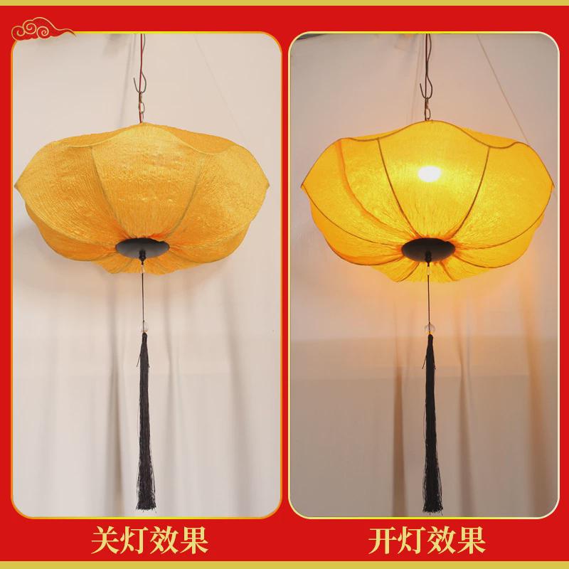 新中式荷叶灯笼荷花灯婚礼吊顶走廊餐厅火锅店春节布艺仿古灯笼