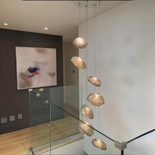 北欧熔岩玻璃吊灯别墅复式 loft楼梯云朵灯高级感挑空长线吊线灯