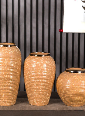 复古太阳橙色花瓶美式干花田园风简约插花花瓶水培富贵竹花盆摆件