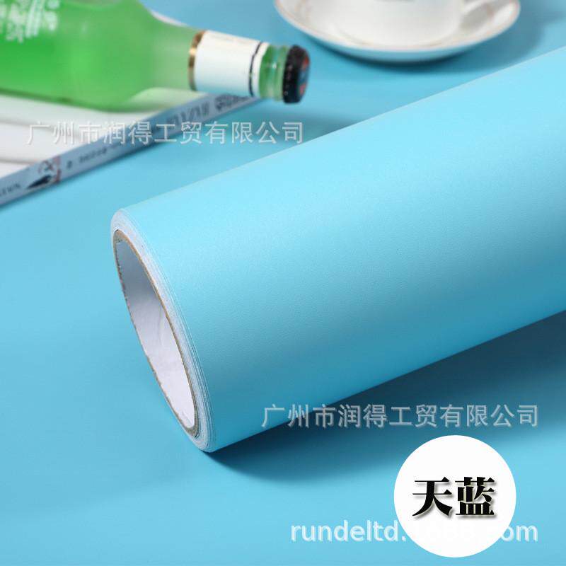 简约风蓝色PVC防水加厚素色波音软片家具贴橱柜家具纯色自粘墙纸