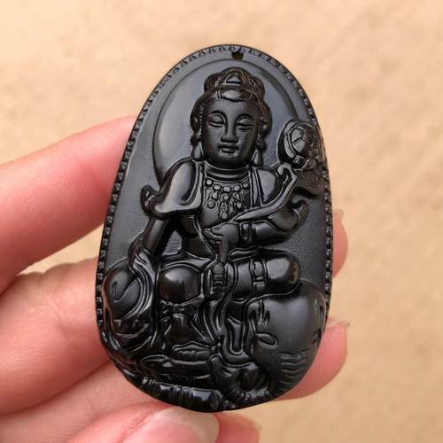 适用天然黑曜石十二生肖龙蛇本命佛吊坠本命年吉祥物普贤菩萨玉佩