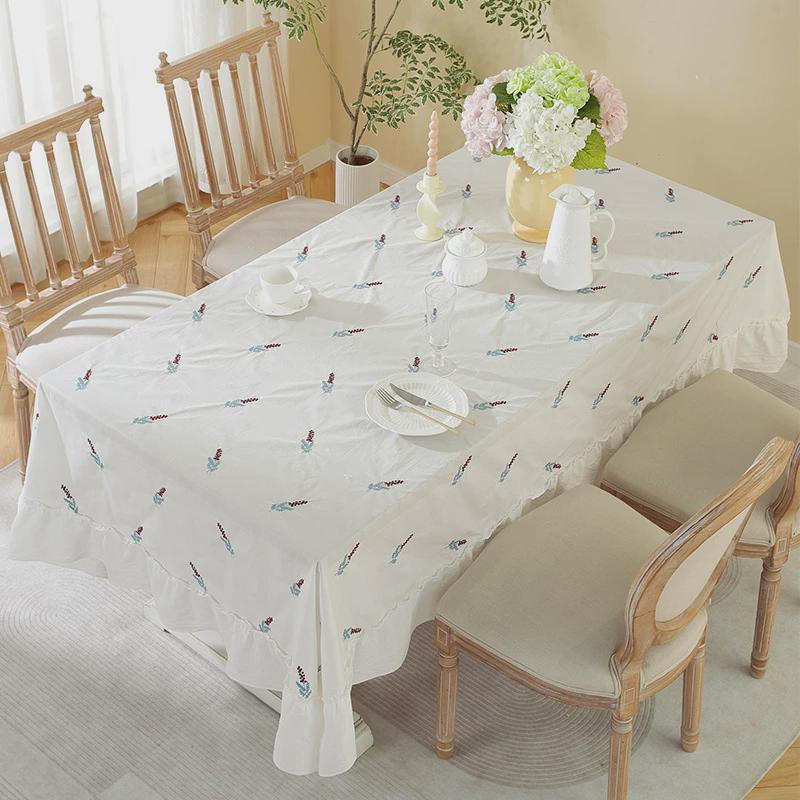 小白鼠家饰巾餐桌布艺花园餐厅适用长方形圆形绣花桌布盖绣花