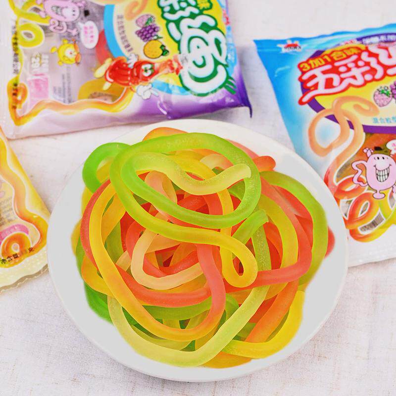 五彩绳软糖橡皮糖100包长条果汁糖90后儿时怀旧儿童零食糖果