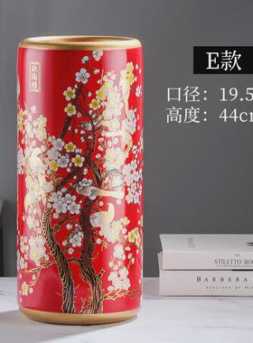 美式陶瓷落地花桶干花插花收纳桶客厅花插复古装饰轻奢花瓶摆件