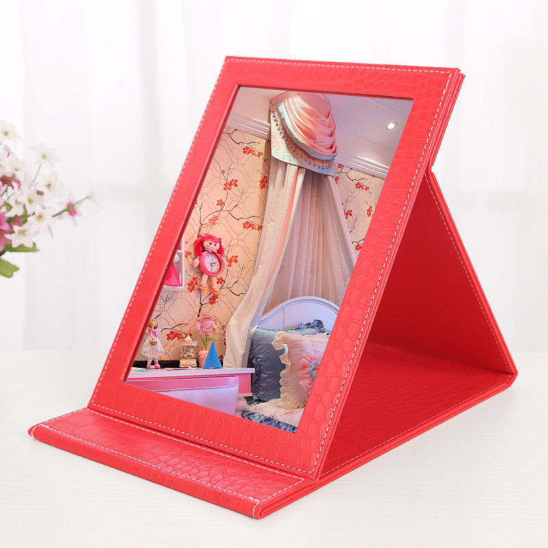 镜子折叠化妆镜大号台式梳妆高清便携女生镜学生宿舍PU皮革随身镜