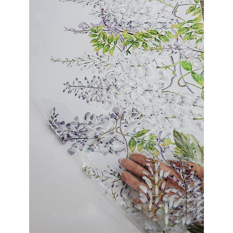 《花夏如海》白色紫藤花卧室飘窗贴膜透光装饰玻璃门贴纸静电新品