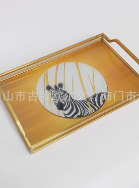 轻奢简约桌面收纳托盘高档橙色玻璃茶盘客厅茶几餐桌样板房装饰品