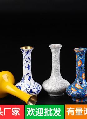 铜花瓶纯铜摆件复古新中式仿陶瓷青花瓷景泰蓝小花瓶客厅插花装饰