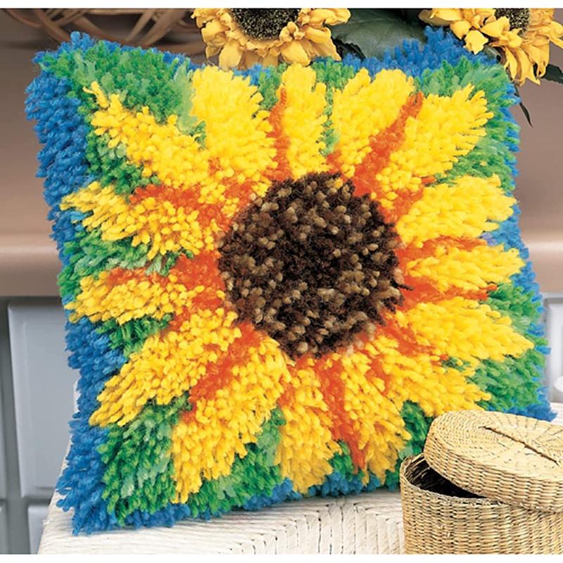 段段绣抱枕diy绣地毯十字绣段段绣毛线绣 向日葵蘑菇热气球花图案