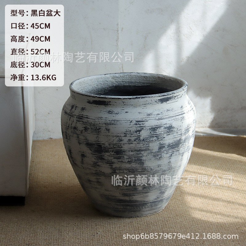复古白水泥大肚花盆龙舌兰蓝楹花室内客厅绿植盆酒店商场大型绿植