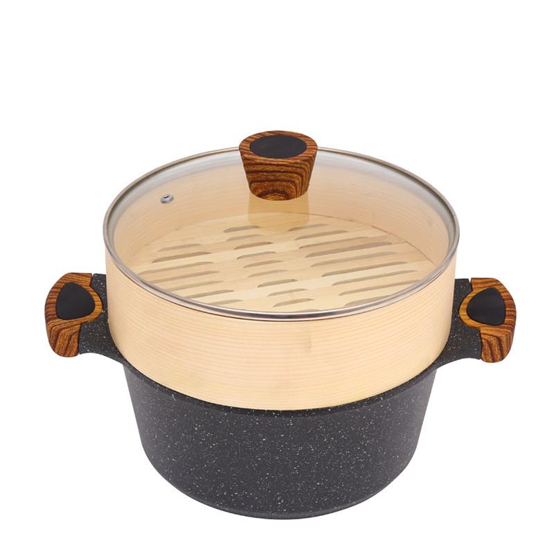 麦饭石家用浅蒸笼便携家用可竹制小笼包蒸笼多功能厨房竹子汤锅