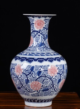 景德镇陶瓷器落地花瓶大号瓷瓶仿古青花瓷中式客厅家居装饰品摆件