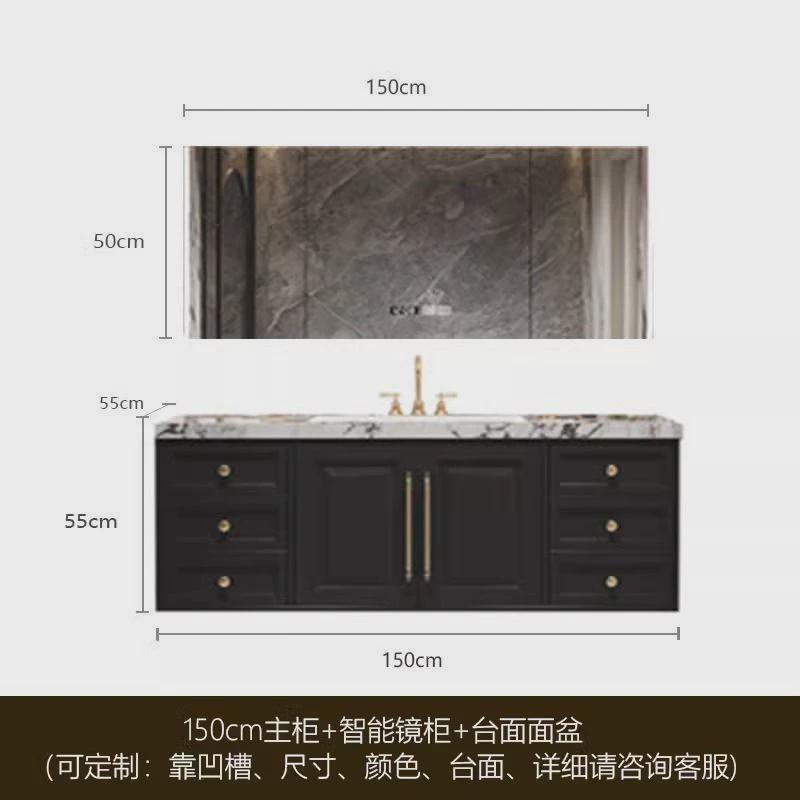 卫生间板美式复古岩橡木一体无缝陶瓷浴室柜组合实木法式洗漱