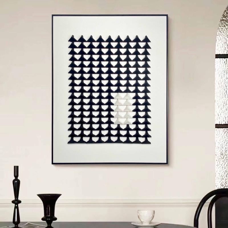 高级感极简壁画立体实物抽象菱格客厅挂画装置画办公室玄关装饰画