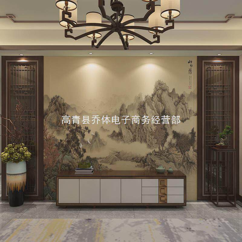 T穉1沙发水墨山水壁画古典中式明清影视电视背景墙客厅墙纸墙布手