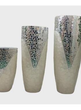 厂家直销落地大花瓶酒店贝壳圆玻璃精致玻璃钢落地摆件插花花瓶