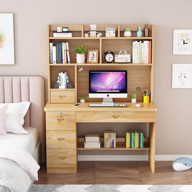实木松木学生课桌学习桌书桌组带书架家用儿童台式电脑桌书桌椅,住宅家具,书桌,淘宝优惠券,粉丝福利购,淘宝优惠卷