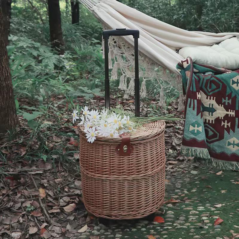 野餐篮花艺插花柳编手提婚礼竹编手工藤编篮筐编织花盆野餐篮