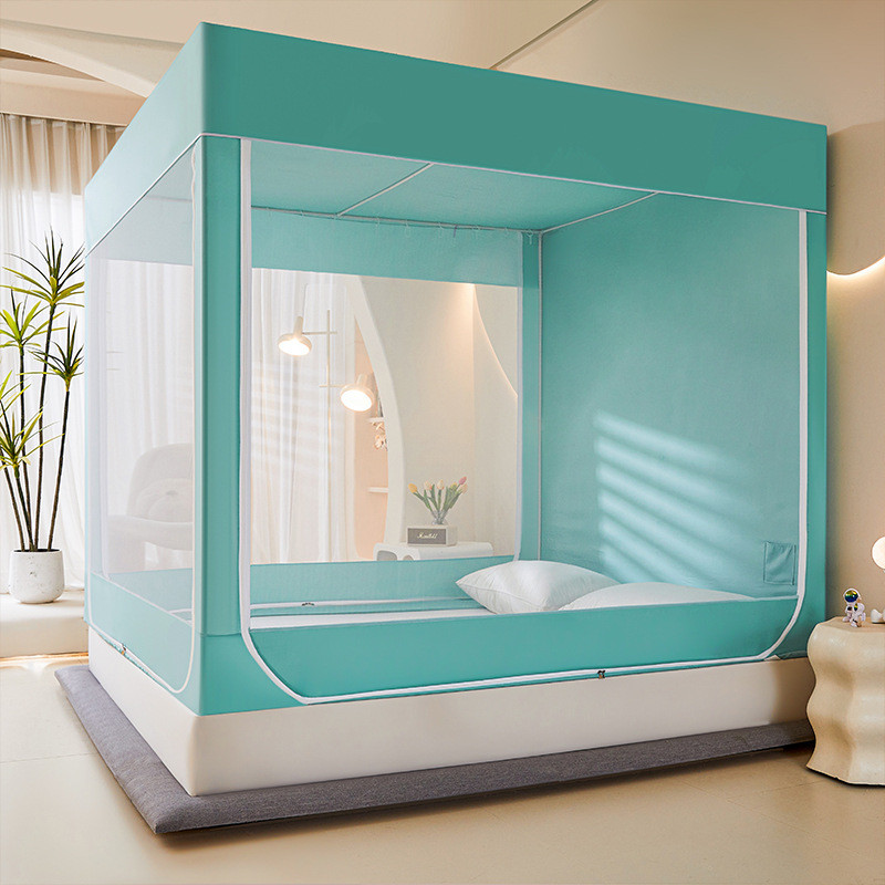 挡风坐床遮光蚊帐蒙古包三开门家用床帘全封闭新款自连接支架回底