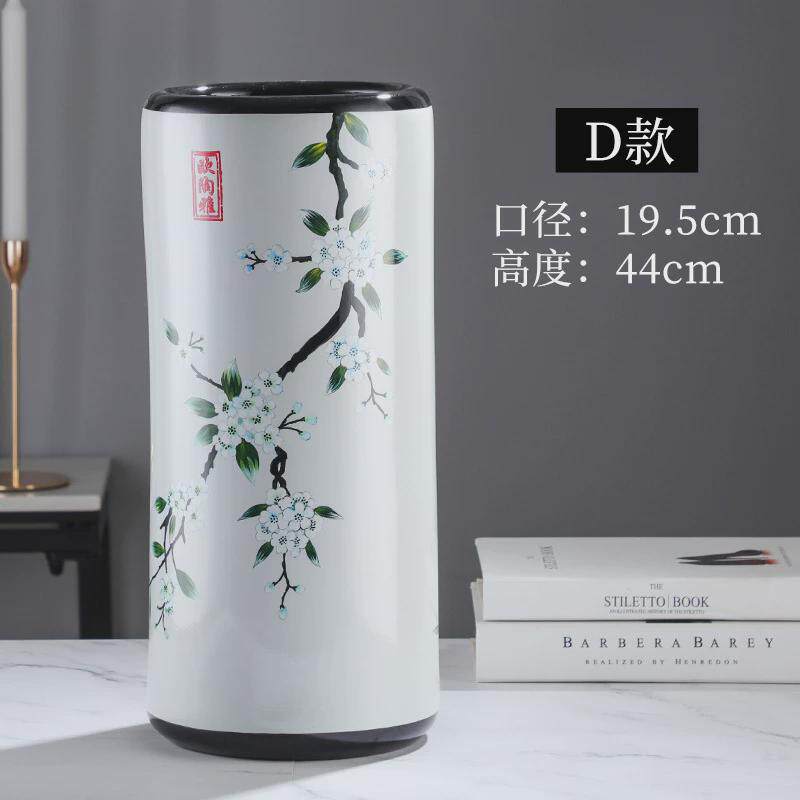 美式陶瓷落地花桶花插收纳桶客厅轻奢复古装饰干花插花花瓶摆件