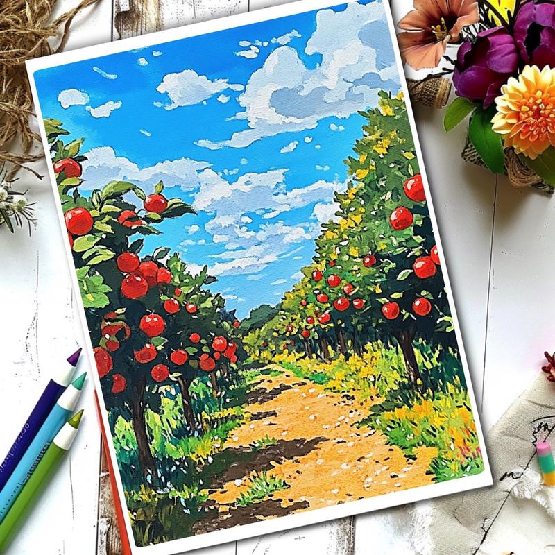 灿烂风景临摹卡装饰画风景水彩风景水粉丙烯儿童创意美术明新款图片