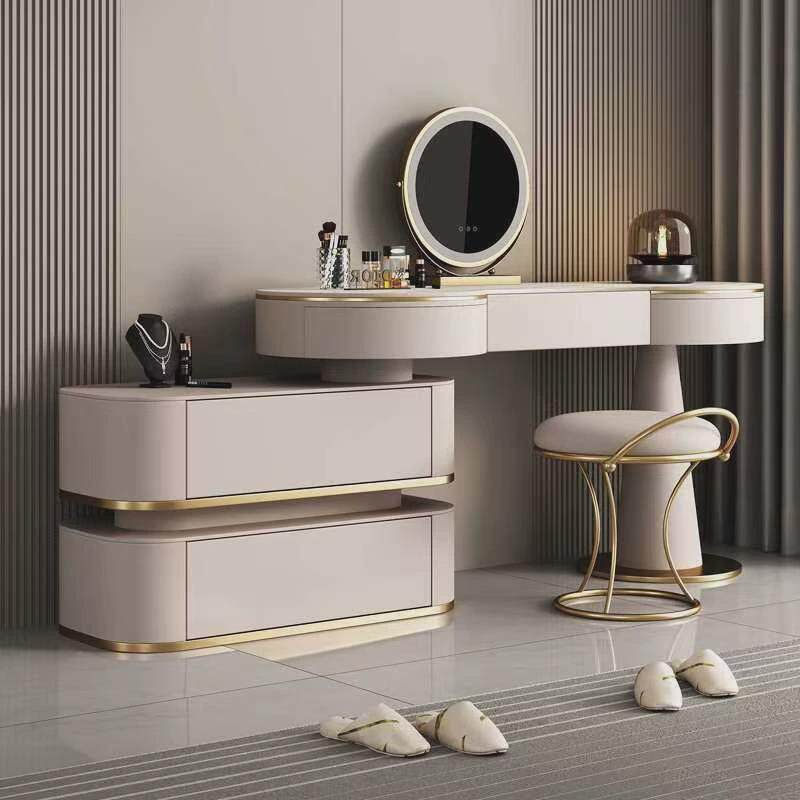 梳妆台实木简约卧室小户型轻奢岩板化妆桌案斗柜一体床头柜