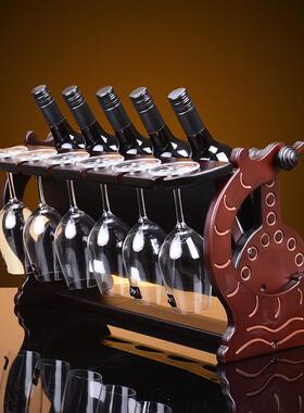 酒神牌龙秋千酒杯架 创意红酒架红酒架子 木制龙摇椅酒瓶架酒杯架