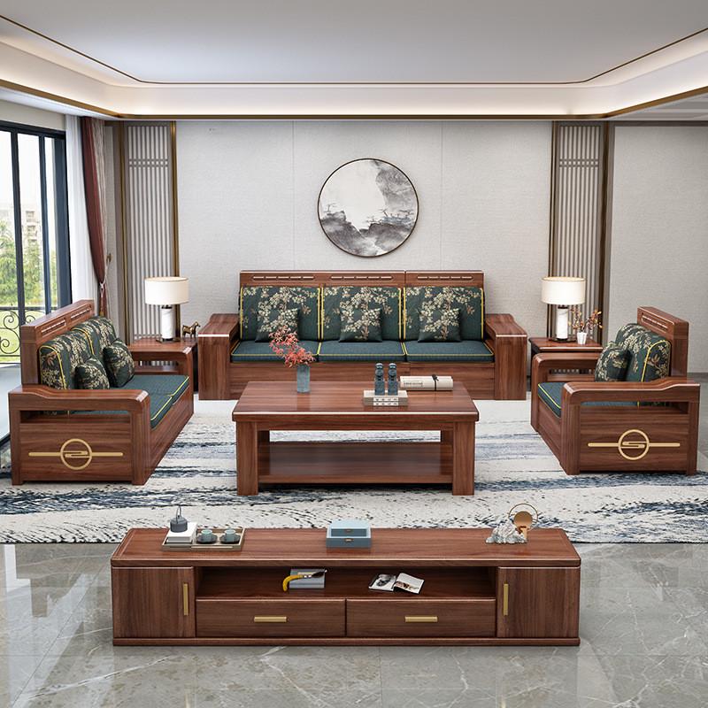实木沙发中式客厅组合冬夏两用胡桃木储物布艺沙发l转角贵妃沙发