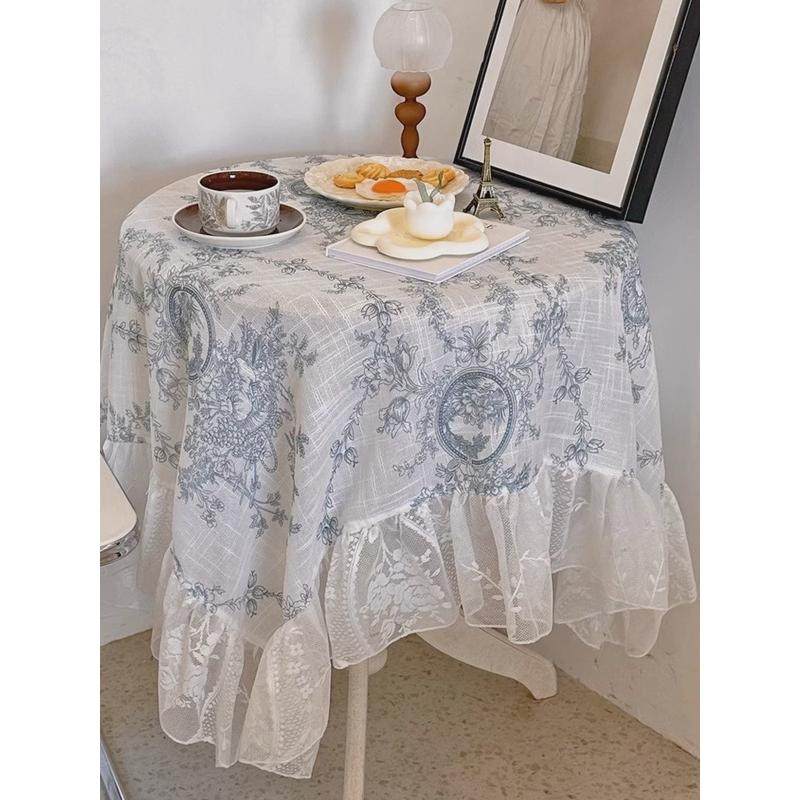 法式复古摩卡色蕾丝花边粗十字麻床头柜桌布欧式茶几布仙女风盖巾,居家布艺,桌布,淘宝优惠券,粉丝福利购,淘宝优惠卷
