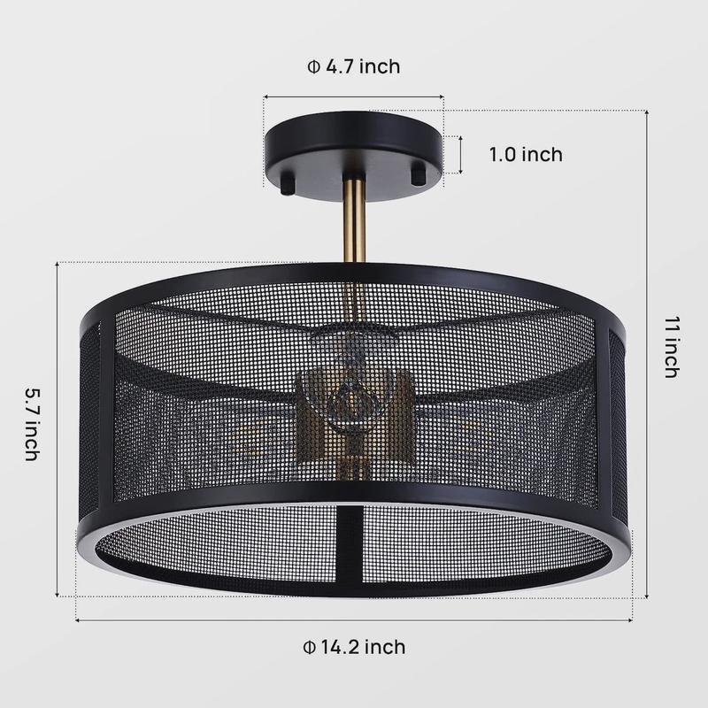 跨境美式乡村吸顶灯双层黑色铁网圆形卧室客厅厨房走廊入口门厅灯