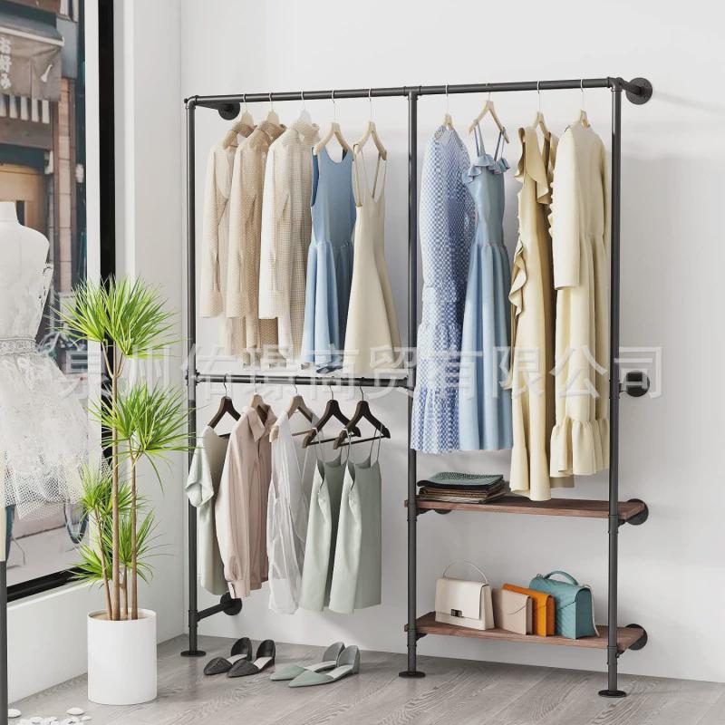 铁艺服装架工业管展示架服装店陈列架承重多功能悬挂杆婚纱壁挂式