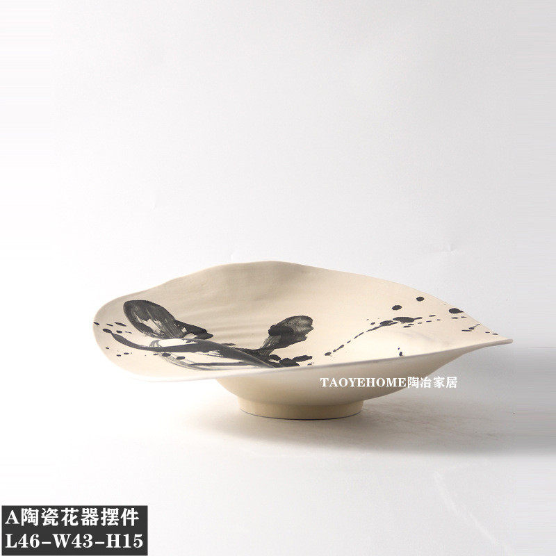 中式手绘陶瓷果盘花瓶客厅样板房花器软装饰品玄关餐桌售楼处摆件
