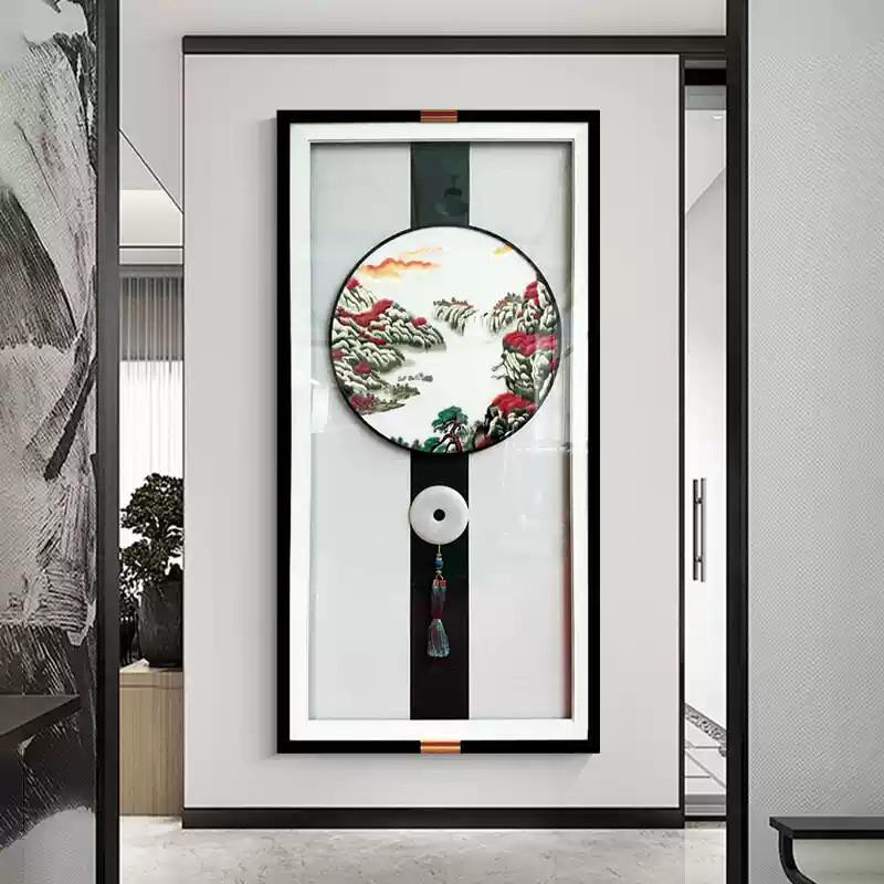 苏绣入户玄关装饰画新中式刺绣客厅走廊过道壁画实物画高档山水画图片