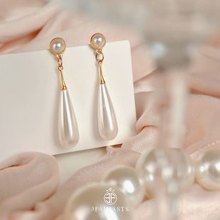 推荐 文艺水滴珍珠耳环女复古风925银针耳钉简约百搭韩国气质长款