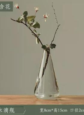 干花透明玻璃花瓶新中式客厅水培桌面花瓶摆件插花花瓶细口禅意