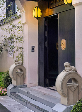 新中式石鼓门墩抱鼓石一对家用仿古庭院别墅装饰镇宅门口石墩摆件