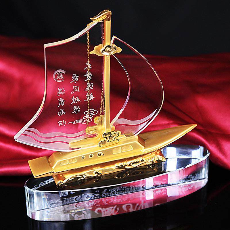 创意金属水晶帆船奖杯一帆风顺锌合金商务庆典礼品送礼纪念品,家居饰品,装饰摆件,淘宝优惠券,粉丝福利购,淘宝优惠卷
