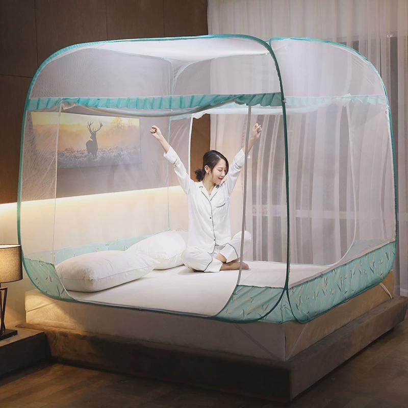 可折叠蒙古包蚊帐免安装三开门坐床学生1.2米1.5m1.8m家用蚊帐厂