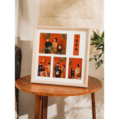 div实木相框多宫格相框纪念日摆台亲子照支架写真照画框定制文字