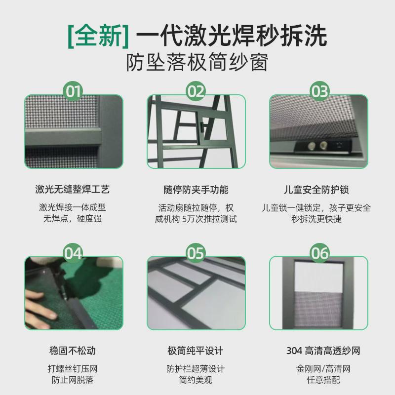 极简纱窗快拆护童款可拆洗纱窗儿童安全防护纱窗铝合金纱窗厂家图片