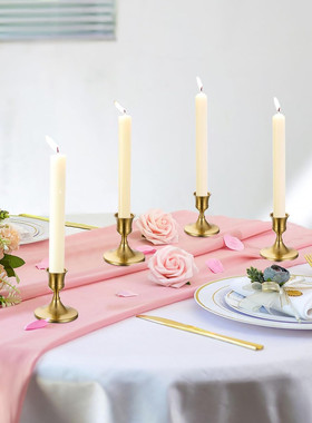 轻奢北欧法式复古典黄铜色家用铝制蜡烛台摆件金属浪漫烛光晚餐桌