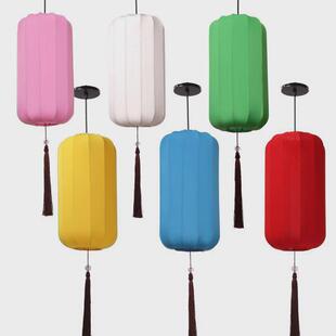 中式国潮复古吊灯白色手绘布艺古城景区创意装饰影视户外发光灯笼