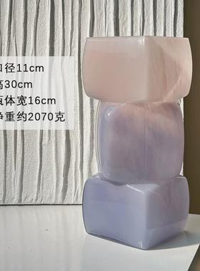 中古风焦糖色渐变方块新中式中古琉璃玻璃花瓶高级氛围感摆件