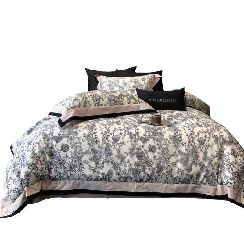 热销南通家纺轻奢长绒棉纯棉四件套式春秋高级感花卉印花全棉柔软